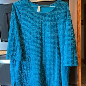 Endless Designs Pullover Top 3/4 Length Sleeve Turquoise XL